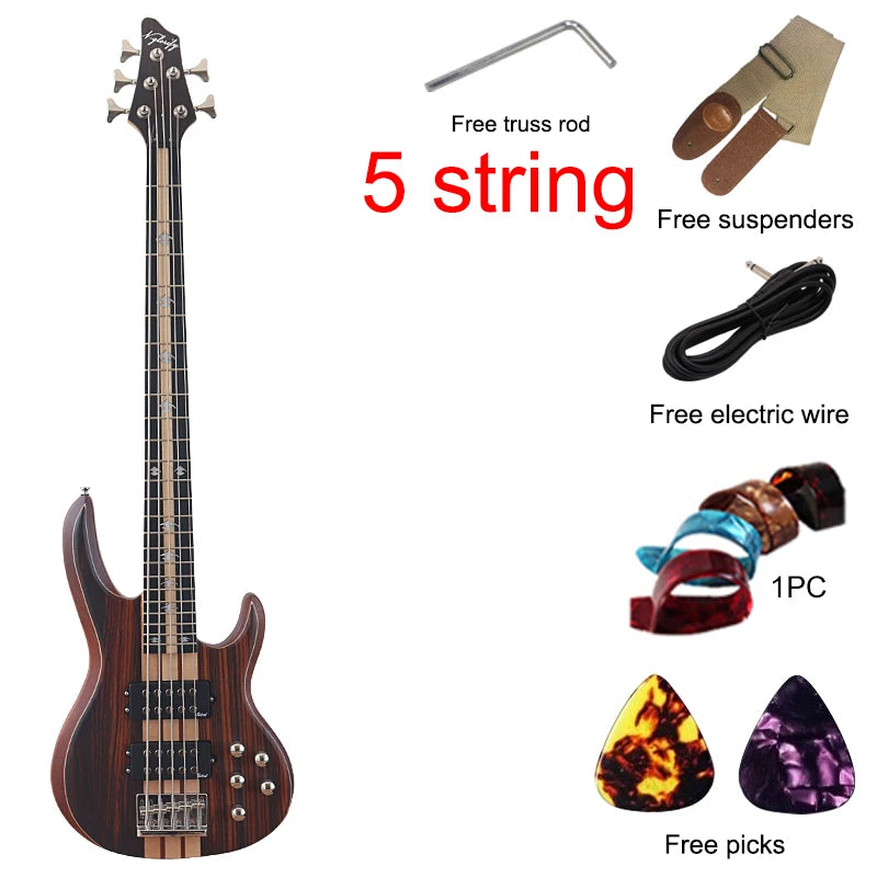 Active 5 String Electric Bass Guitar with Free Bag