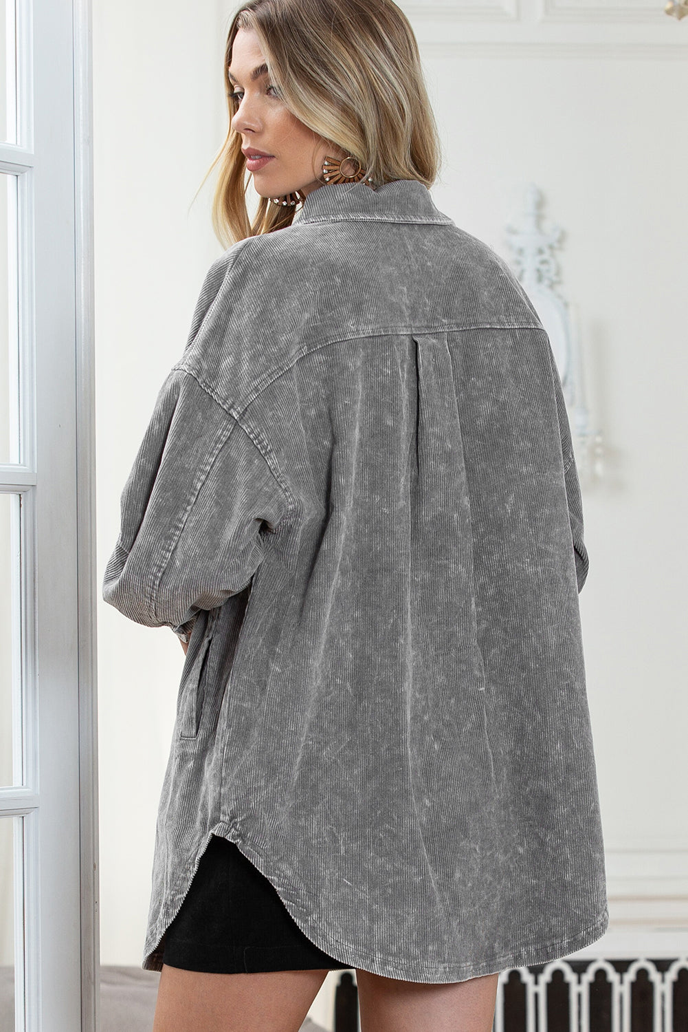Khaki Vintage Distressed Mineral Wash Oversized Shacket