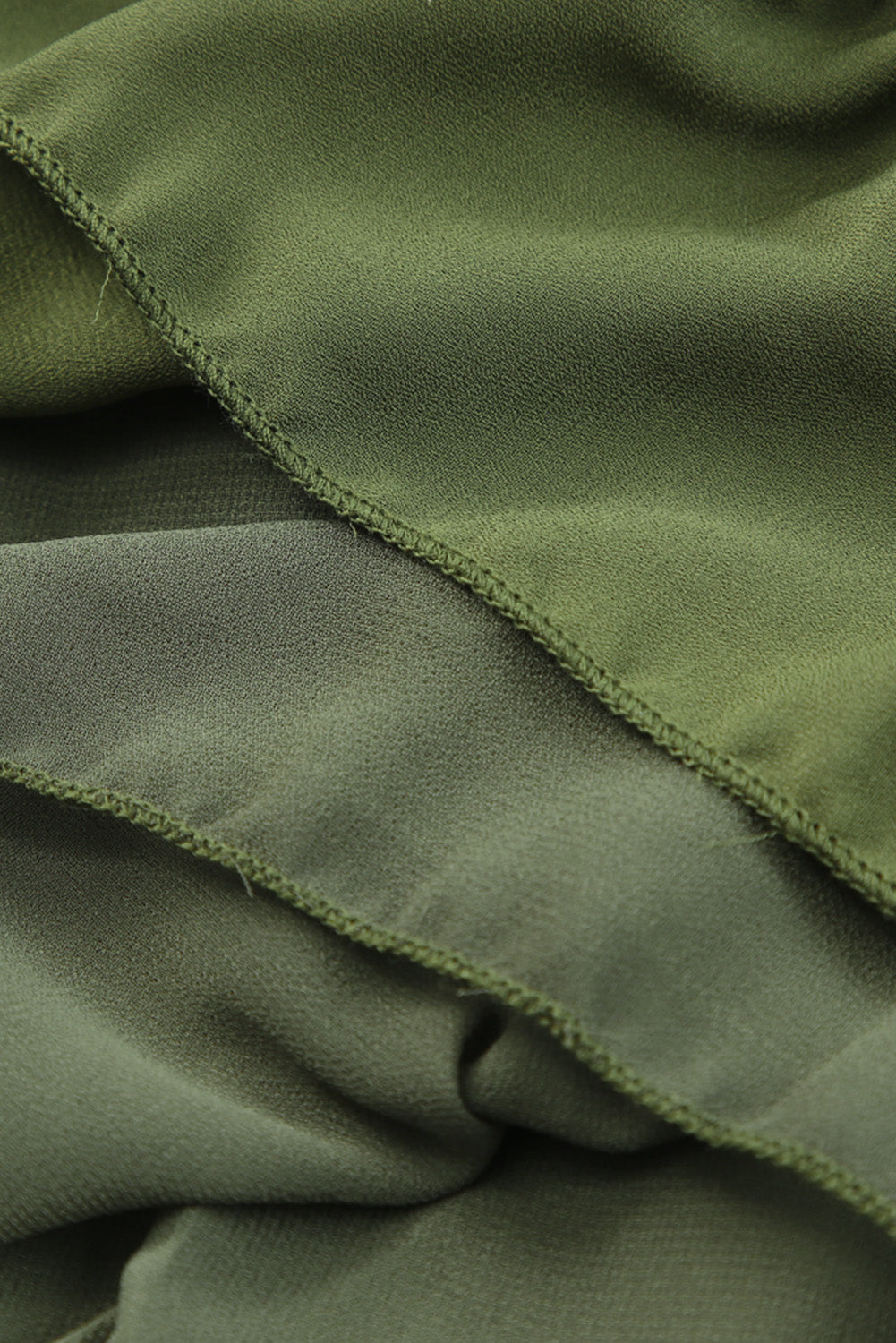 Olive Green Casual Lantern Sleeve V Neck Short Tiered Dress