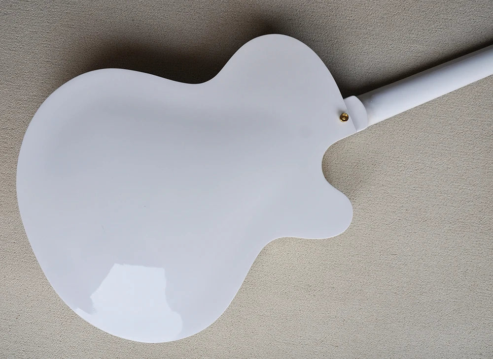 Left Hand White Semi-hollow Electric 6 StringGuitar s with Big Tremolo,Rosewood Fretboard,Cream Pickguard