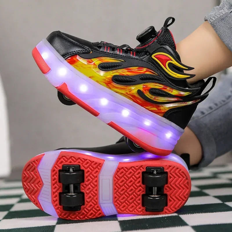 Kids LED Flamed Style Skate Sneakers - Rechargeable