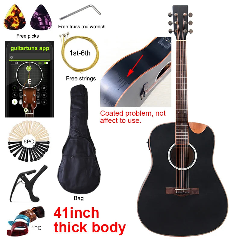40" Beginner's Thin Body Acoustic Electric Guitar Kit with Accessories - Various Colours