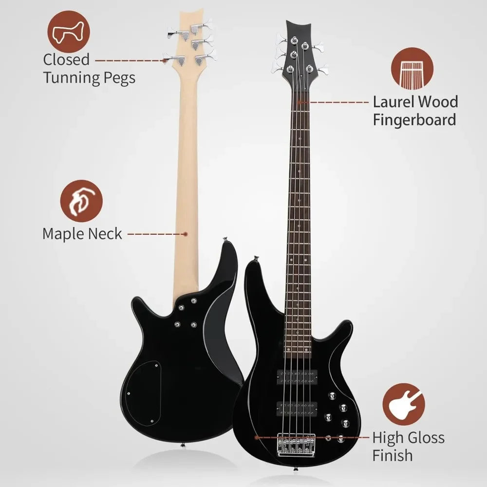 5 String Electric Bass Guitar, Full Size Standard Right Handed Rosewood Fretboard Bass Kit