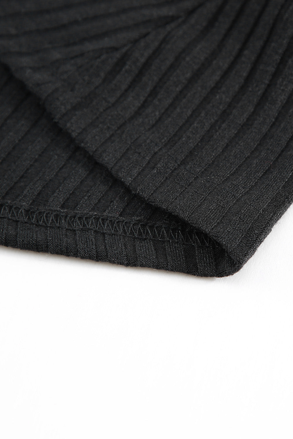 Black Round Neck Empire Waist Ribbed Short Knit Dress