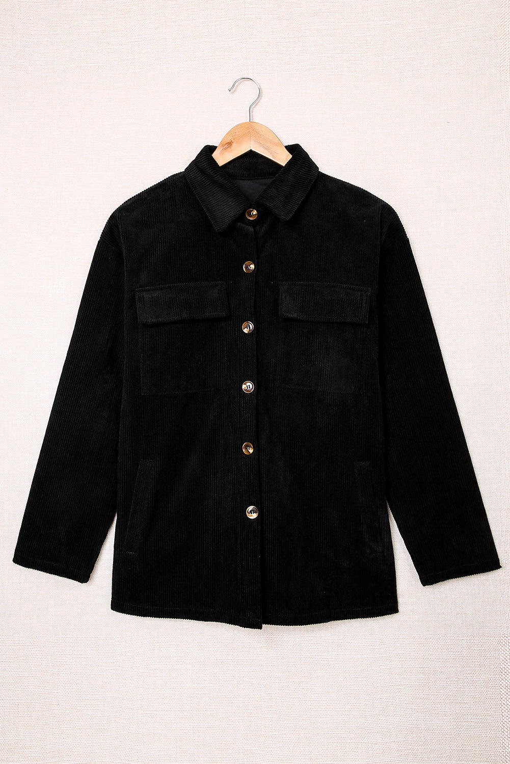Pocketed Button Ribbed Textured Shacket