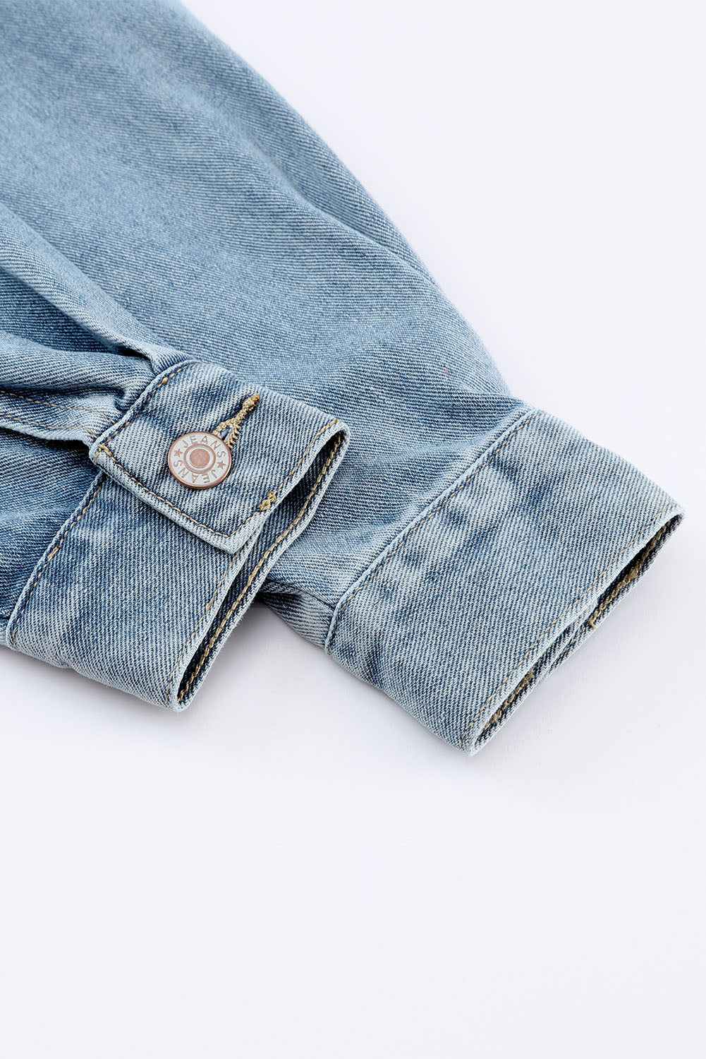 Blue Studded Button Up Light Wash Cropped Denim Jacket
