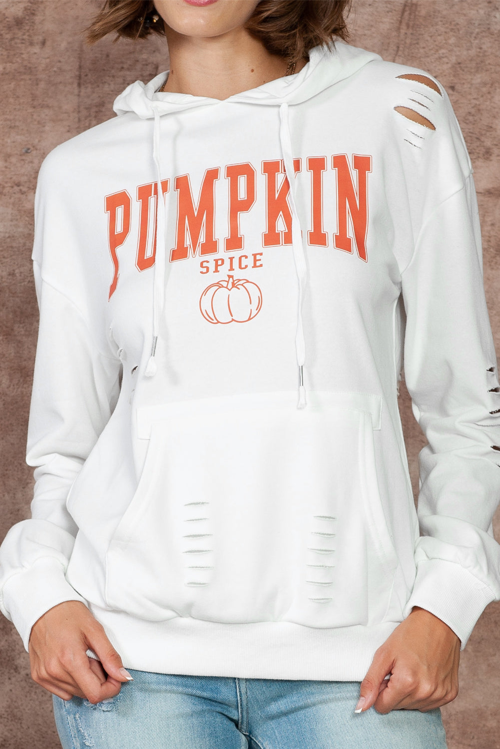 White PUMPKIN SPICE Distressed Graphic Hoodie