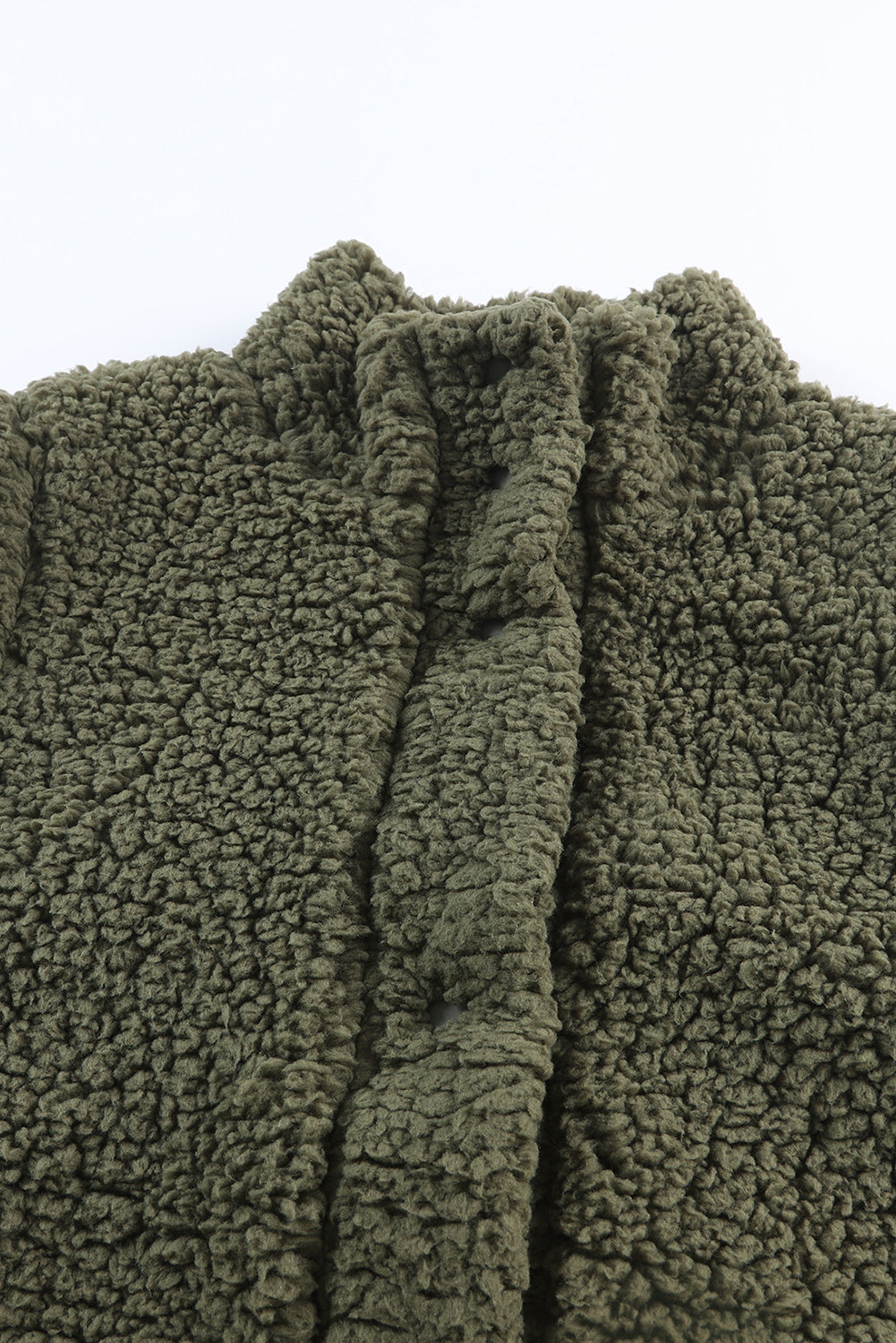 Green Snap Button Collared Stand Neck Sherpa Vest