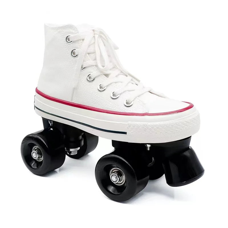 High-Top Canvas Style Quad Roller Skates with LED Wheels