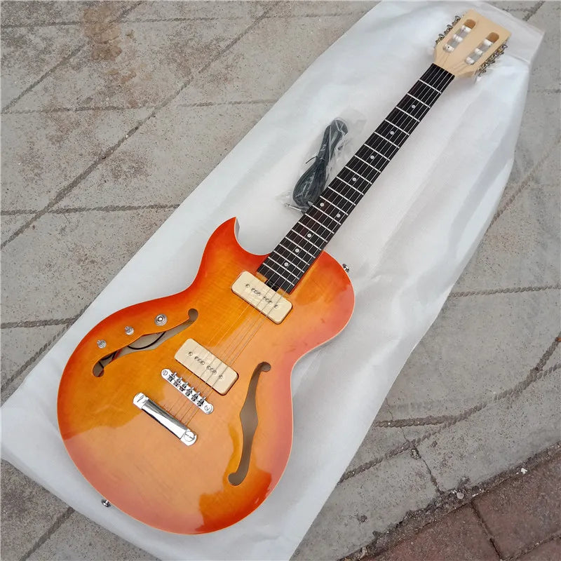 BJ-117 450 Left and Right Handed Mahogany Semi Hollow Body, Rosewood Fingerboard Electric Guitar - Orange/Flame Maple