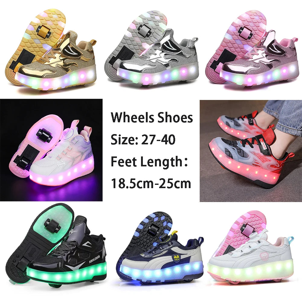 Kids Outdoor Detachable 2 Wheels LED Flashing Skate Shoes (Heelys)