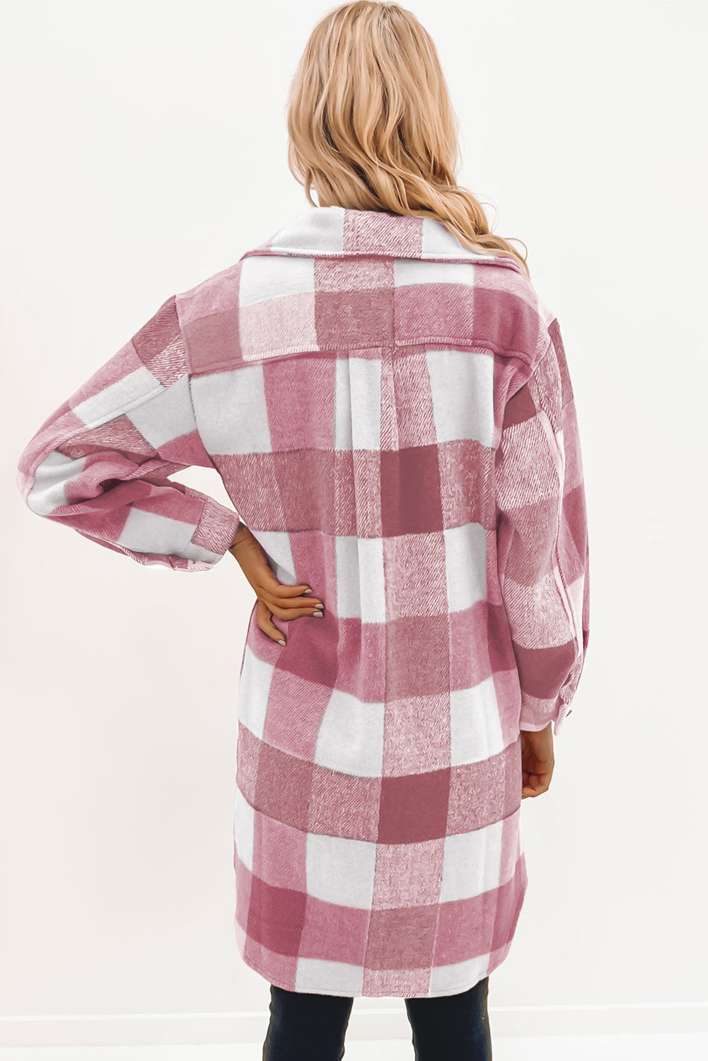 Khaki Plaid Colorblock Button Down Flap Pocket Long Shacket