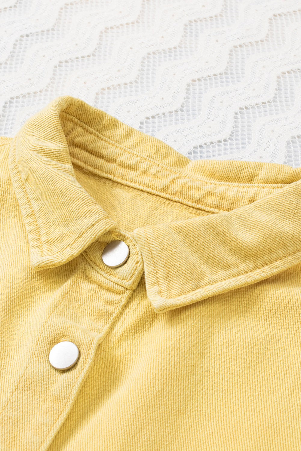 Yellow Distressed Raw Hem Denim Jacket with Chest Pockets