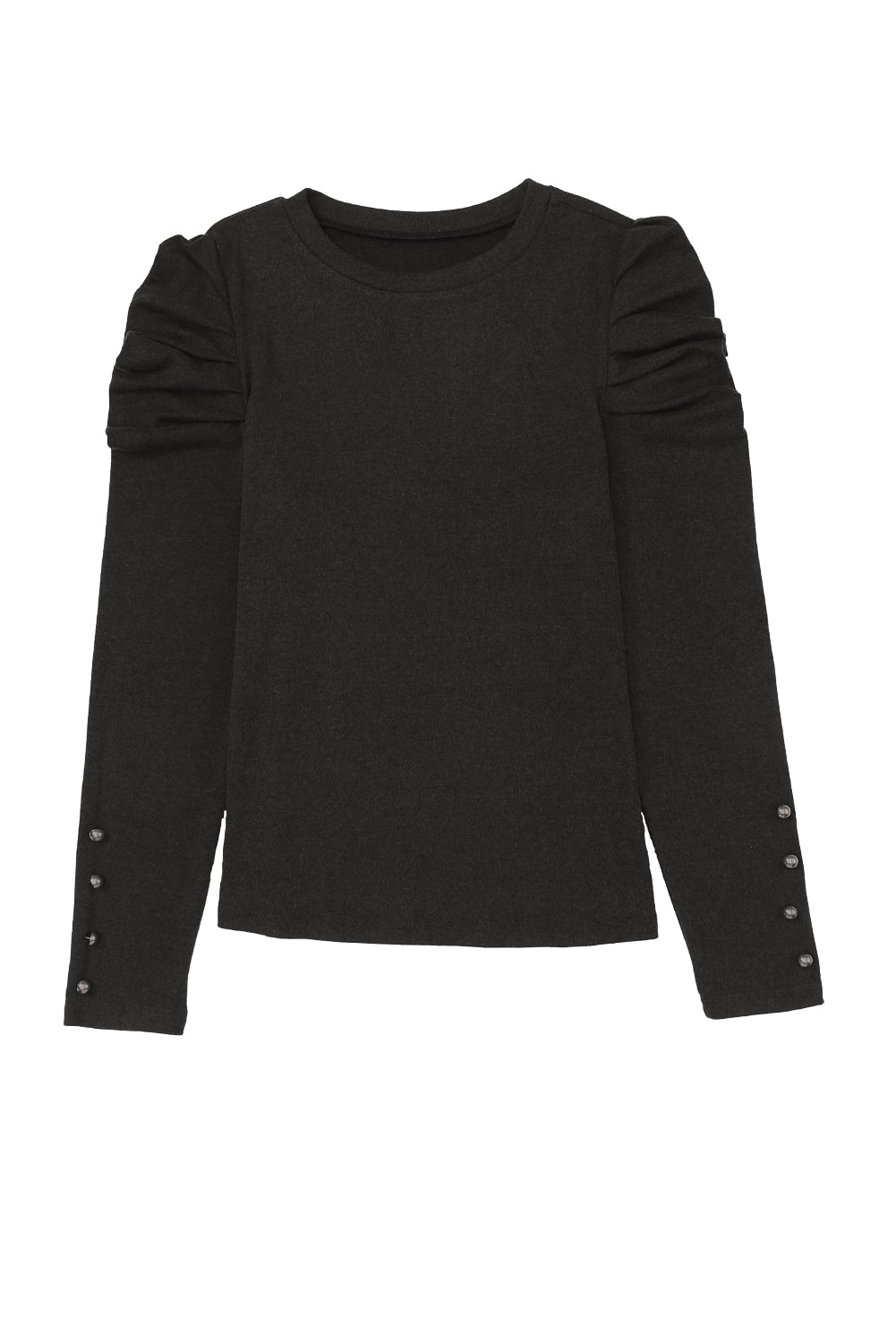 Green Basic Buttoned Puff Long Sleeve Sheath Top