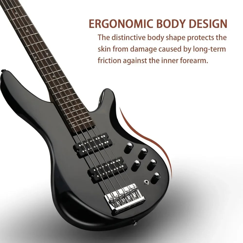5 String Electric Bass Guitar, Full Size Standard Right Handed Rosewood Fretboard Bass Kit