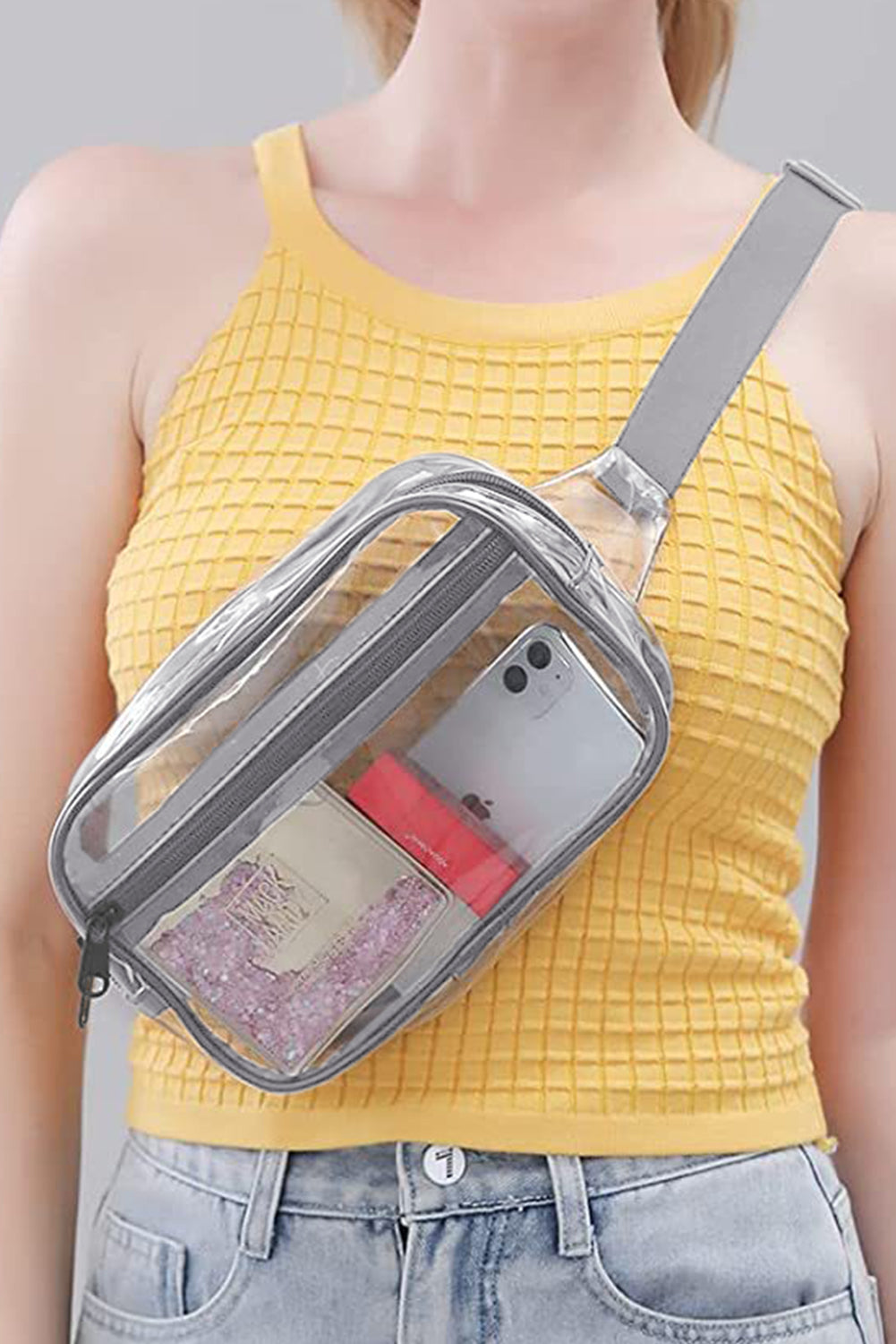 Sky Blue Clear PVC Adjustable Strap Crossbody Bag