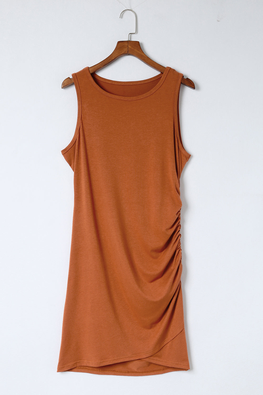 Red Casual Sleeveless Ruched Short Tank Dress