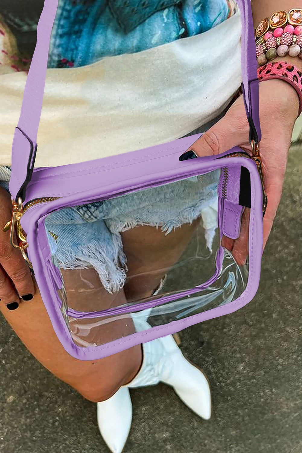 White PU Leather Strap Clear PVC Crossbody Bag