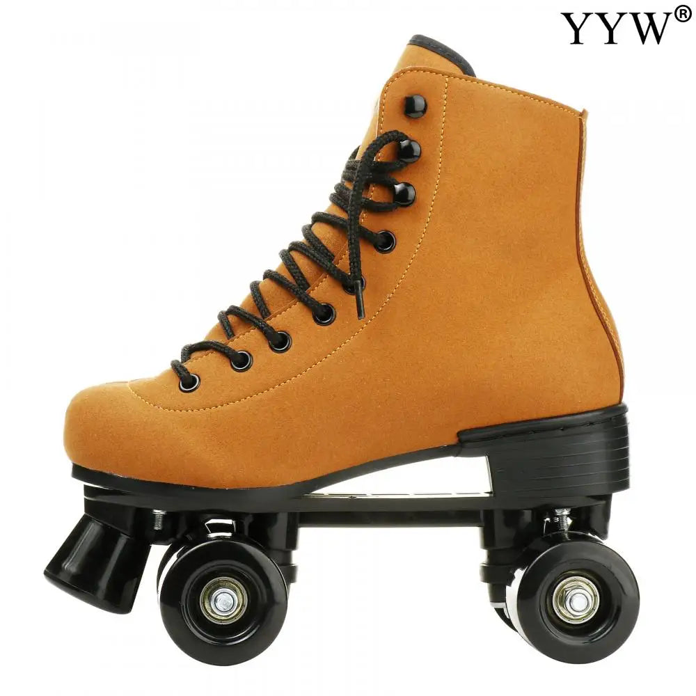Beginner PU Leather Casual Quad Roller Skates