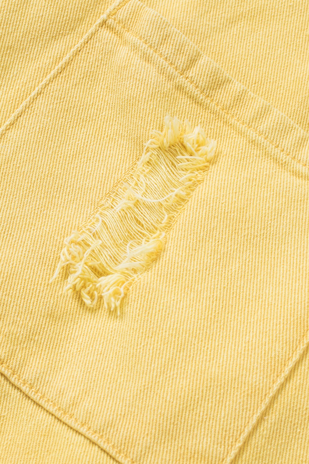 Yellow Distressed Raw Hem Denim Jacket with Chest Pockets