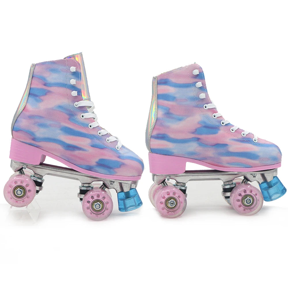 Yijiu Outdoor Pink & Blue Dye Quad Roller Skates