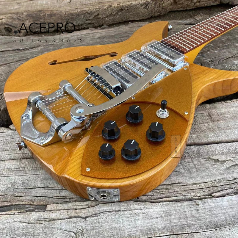Alder Body 325 F hole Semi-Hollow Body Electric Guitar,, 3 Pickups, Tremolo 20.75" Scale (Light Yellow)