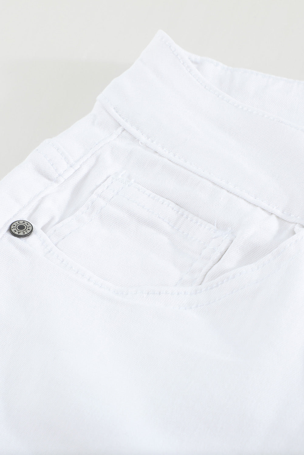 White Plain Buttons Frayed Raw Hem High Waist Denim Jeans
