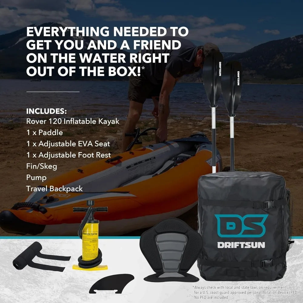 Rover Inflatable 1 and 2 Person Kayak with High Pressure Floor