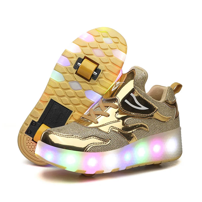 Kids Outdoor Detachable 2 Wheels LED Flashing Skate Shoes (Heelys)