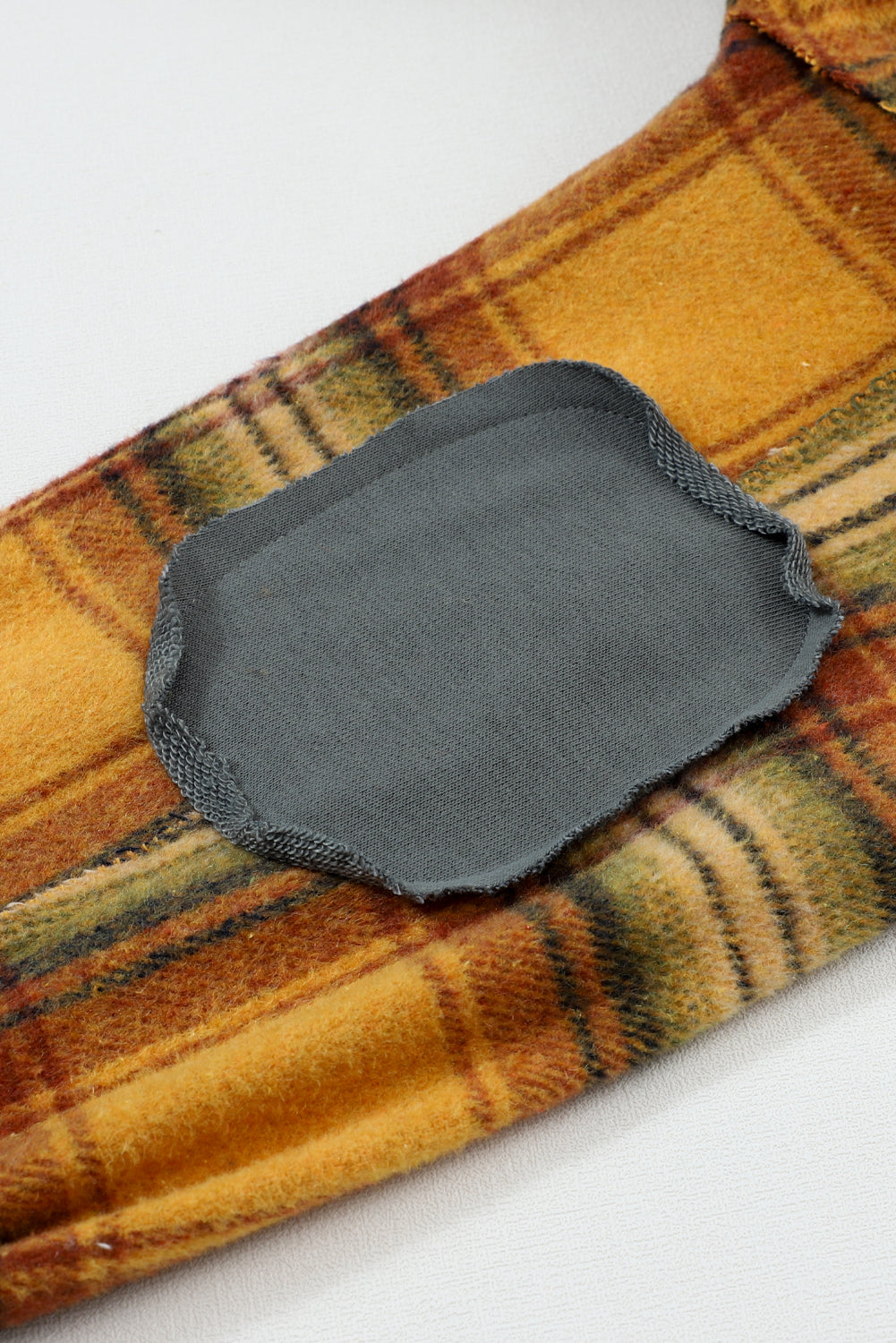 Orange Plaid Patchwork Frayed Trim Snap Button Hooded Jacket