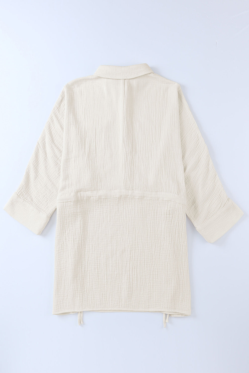 Beige Cotton Solid Color Buttoned Closure Long Sleeve Casual Dress