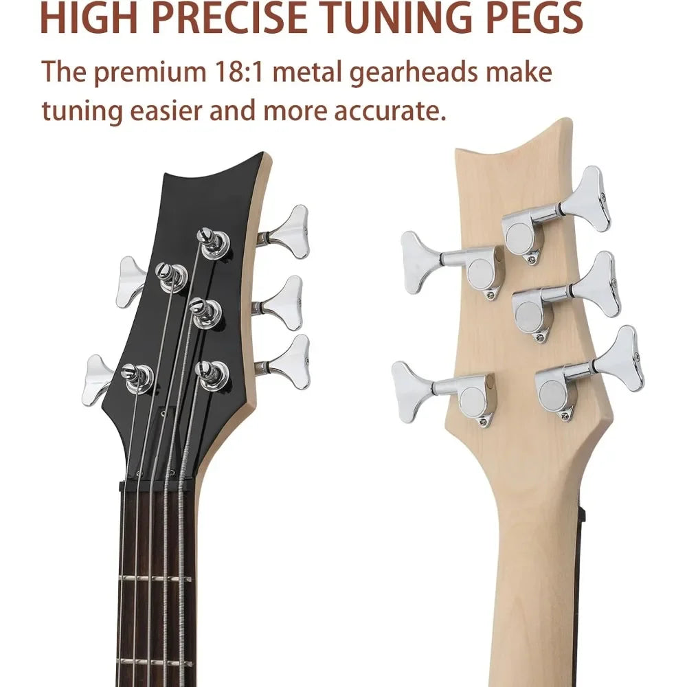5 String Electric Bass Guitar, Full Size Standard Right Handed Rosewood Fretboard Bass Kit