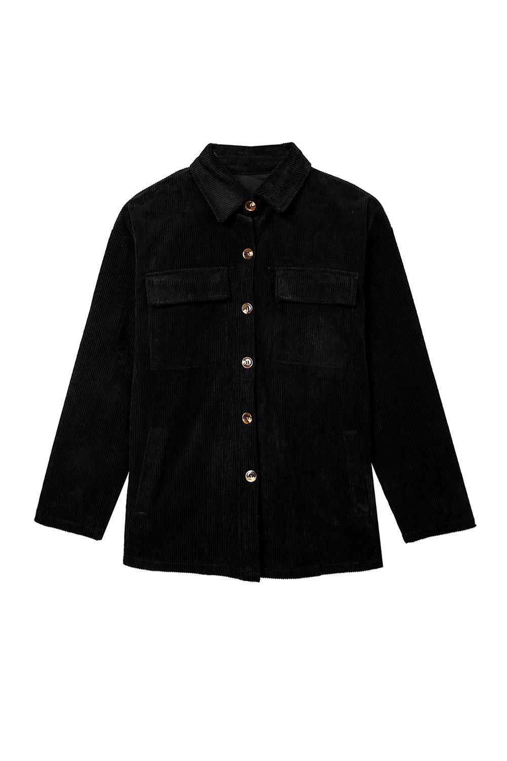 Pocketed Button Ribbed Textured Shacket