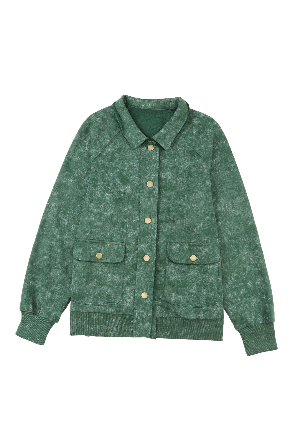 Gray Snap Button Casual Flap Pockets Washed Jacket