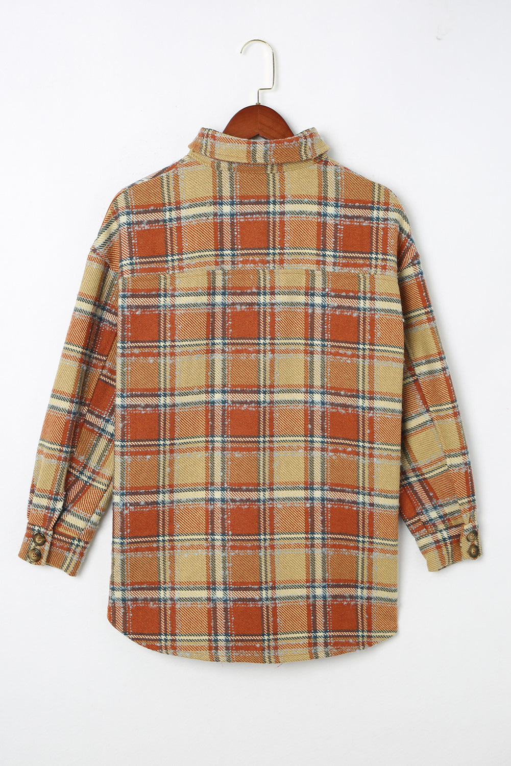 Dark Blue Oversized Flap Pockets Plaid Shacket with Slits
