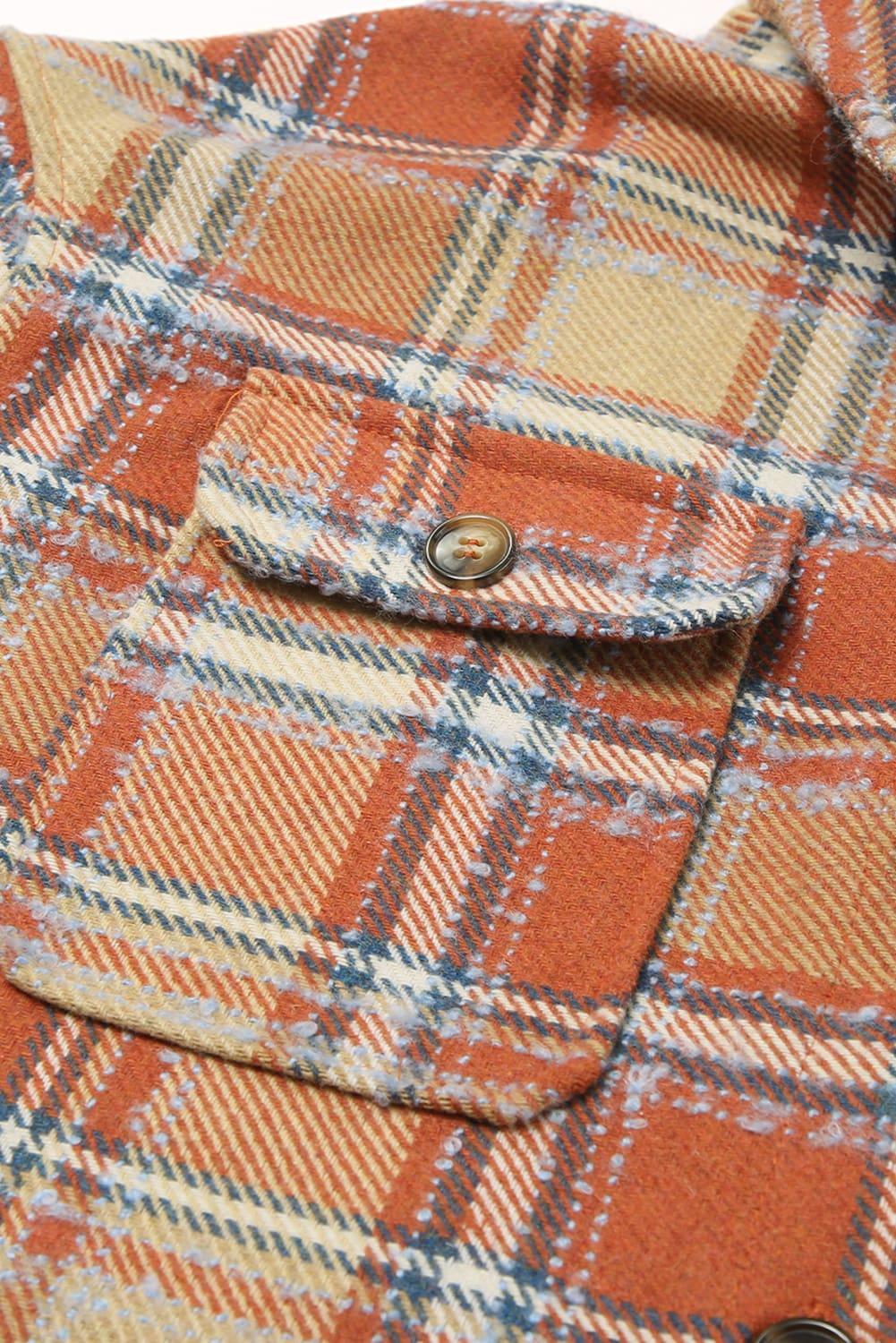Dark Blue Oversized Flap Pockets Plaid Shacket with Slits
