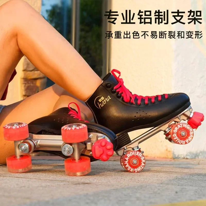 Unisex Microfiber Leather Quad Roller Skates - Indoor/Outdoor