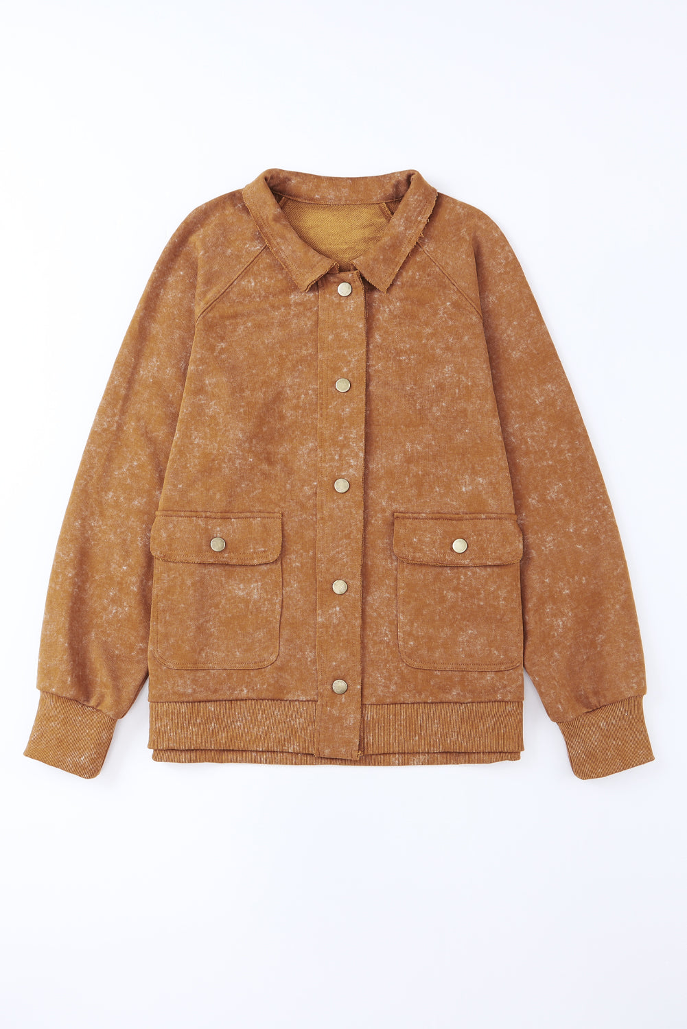 Gray Snap Button Casual Flap Pockets Washed Jacket