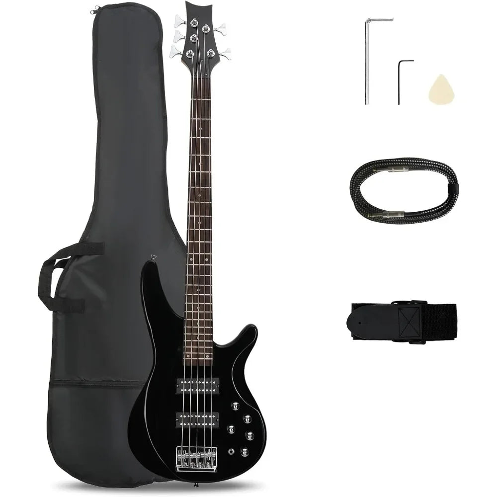 5 String Electric Bass Guitar, Full Size Standard Right Handed Rosewood Fretboard Bass Kit