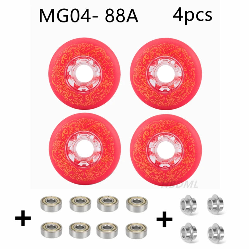 Fancy PU Inline Roller Skate Wheels (62/64/68/70/72/76/80mm) with Wear-Resistant Bearing(83A/85A/90A/93A)