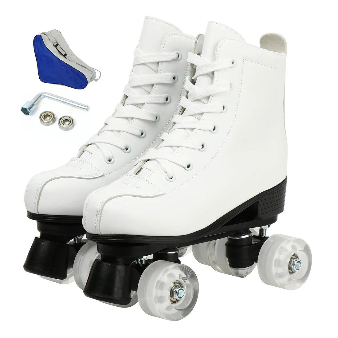 Solid Color PU Leather Quad Roller Dance Skates with LED Wheels