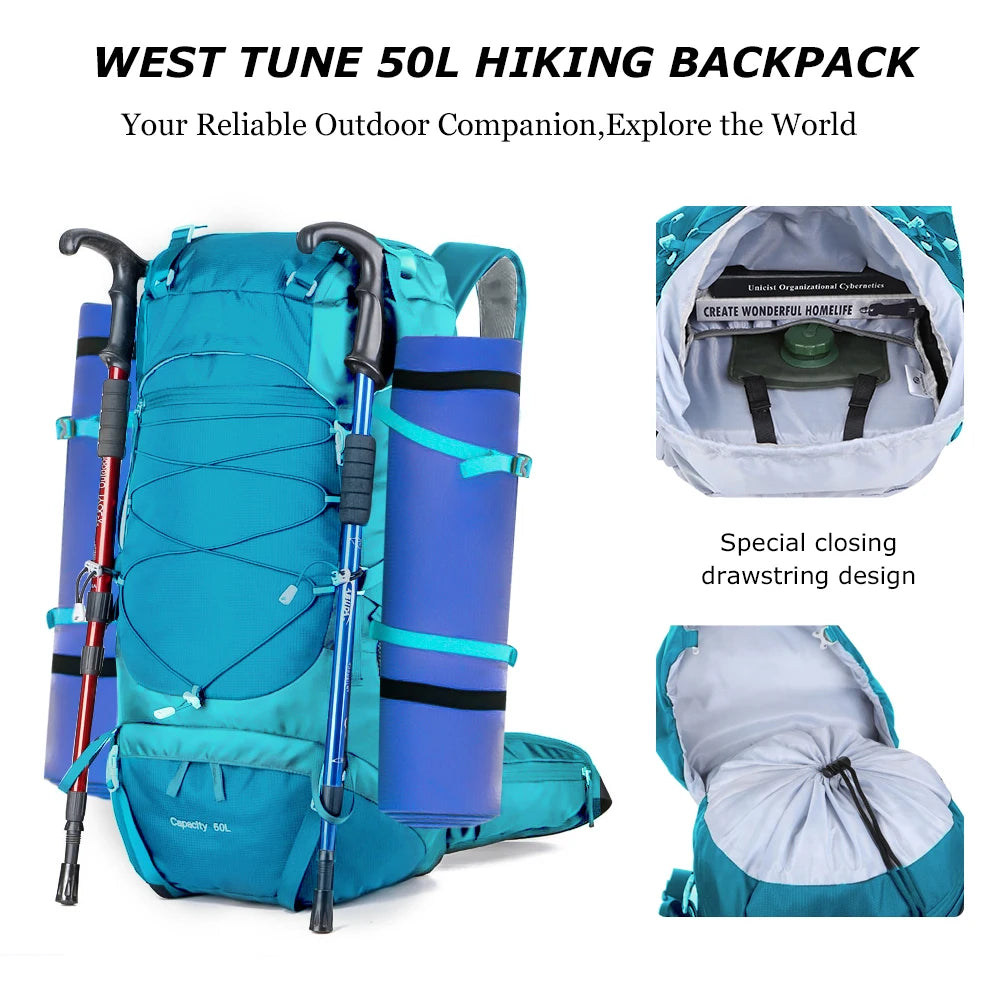 WESTTUNE 50L Multifunctional Hiking Backpack with Rain Cover