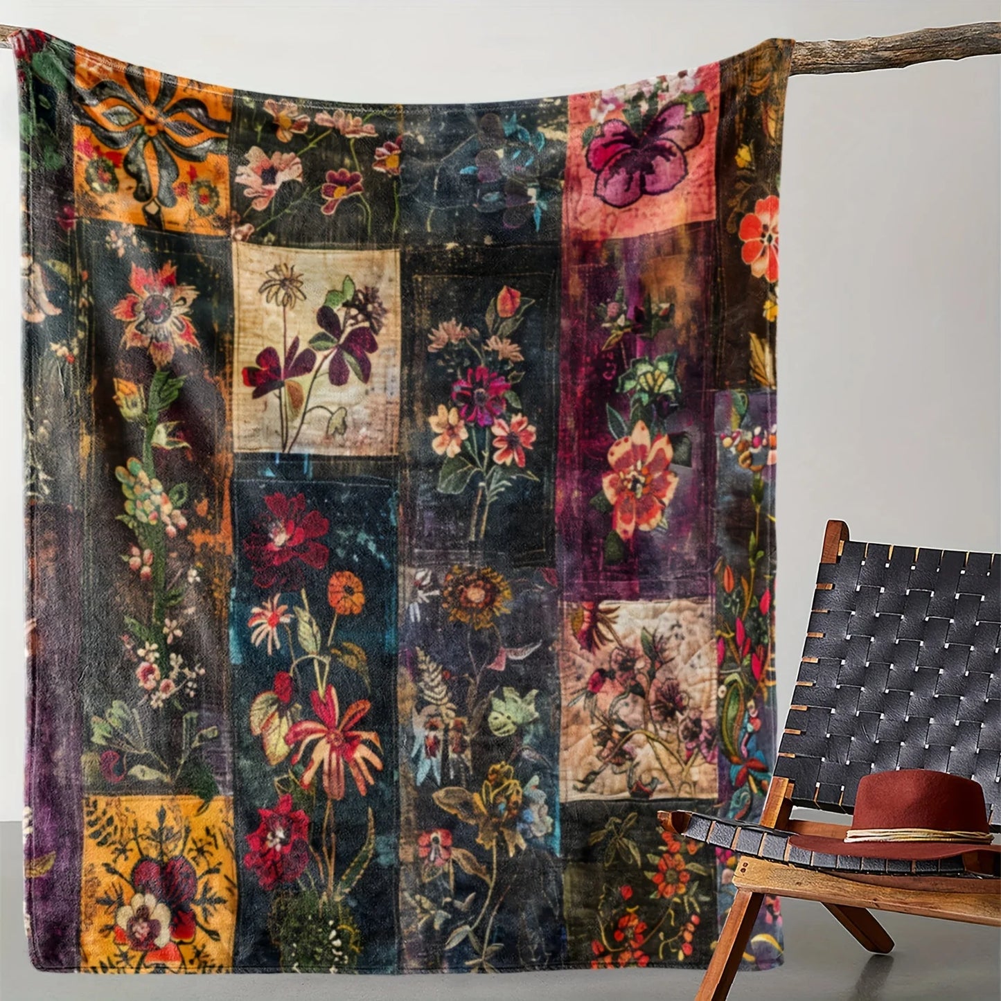 Vintage Green Plant Floral Flannel Blanket