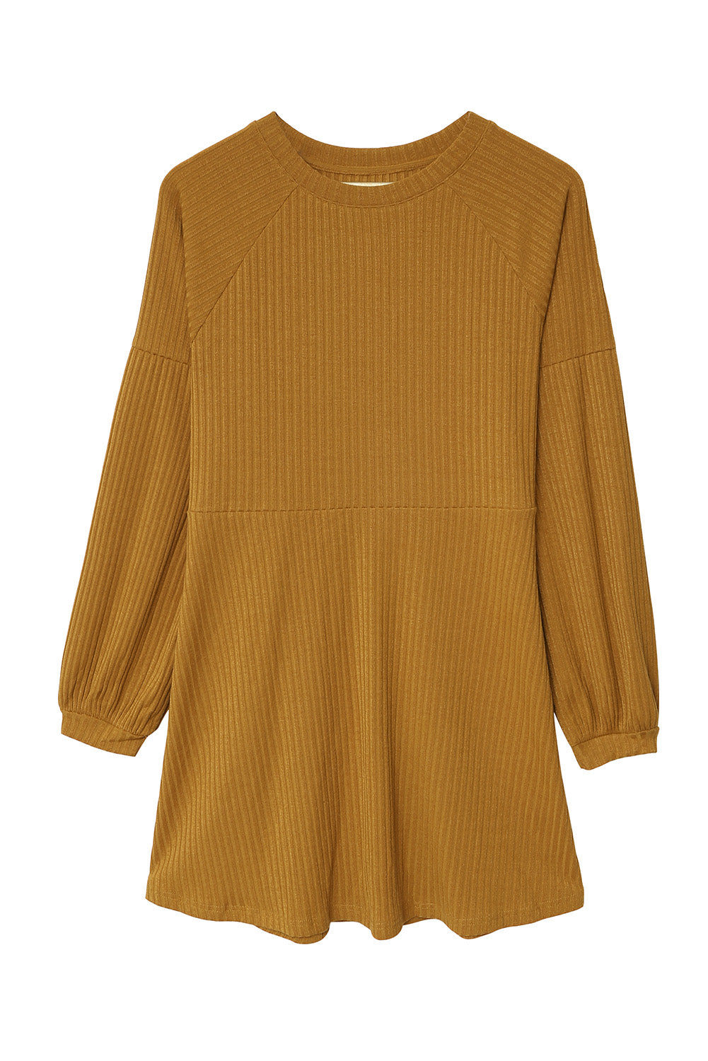 Black Round Neck Empire Waist Ribbed Short Knit Dress