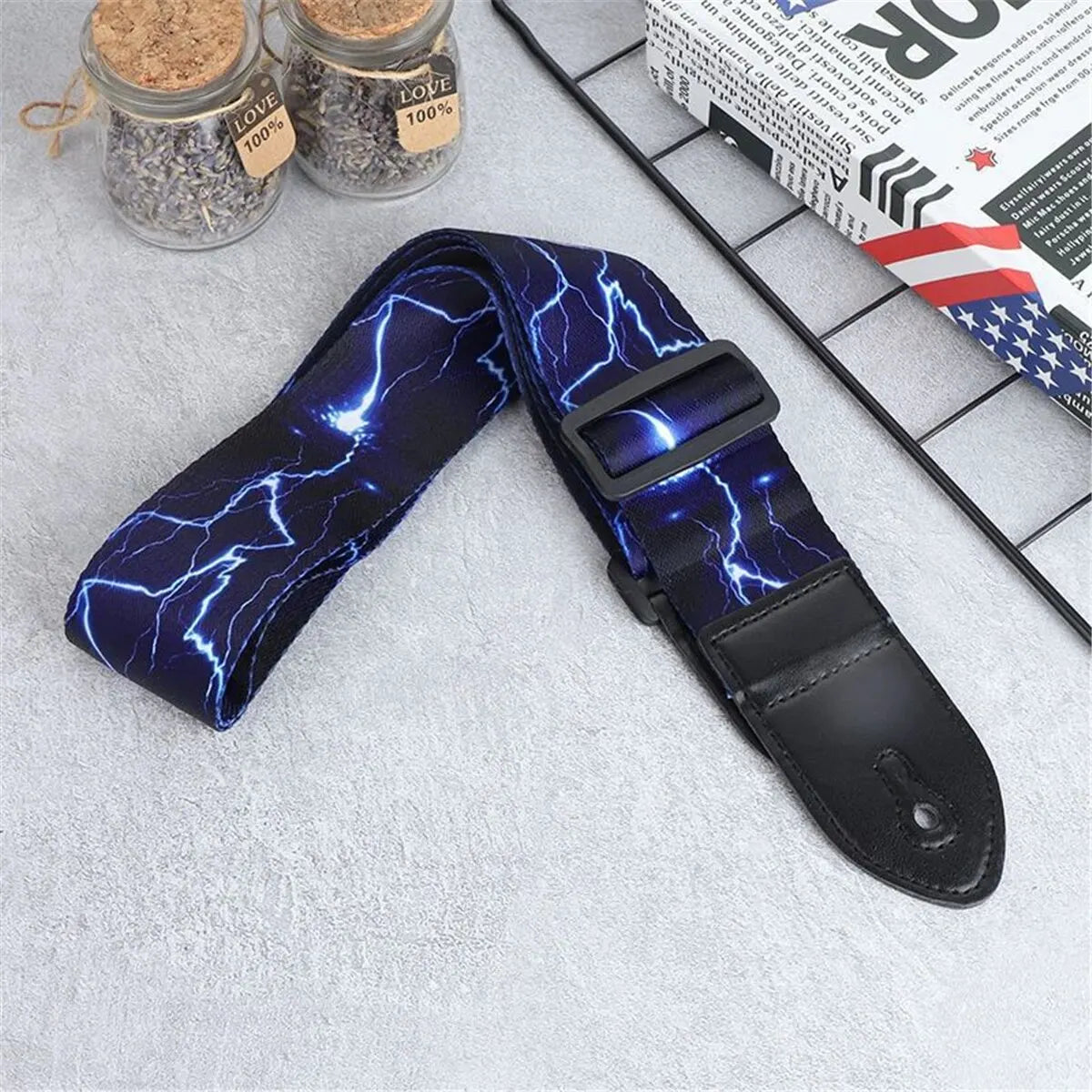 1pc Ethnic Style Widened Acoustic Guitar Strap Leather Head Adjustable Shoulder Strap for Guitar