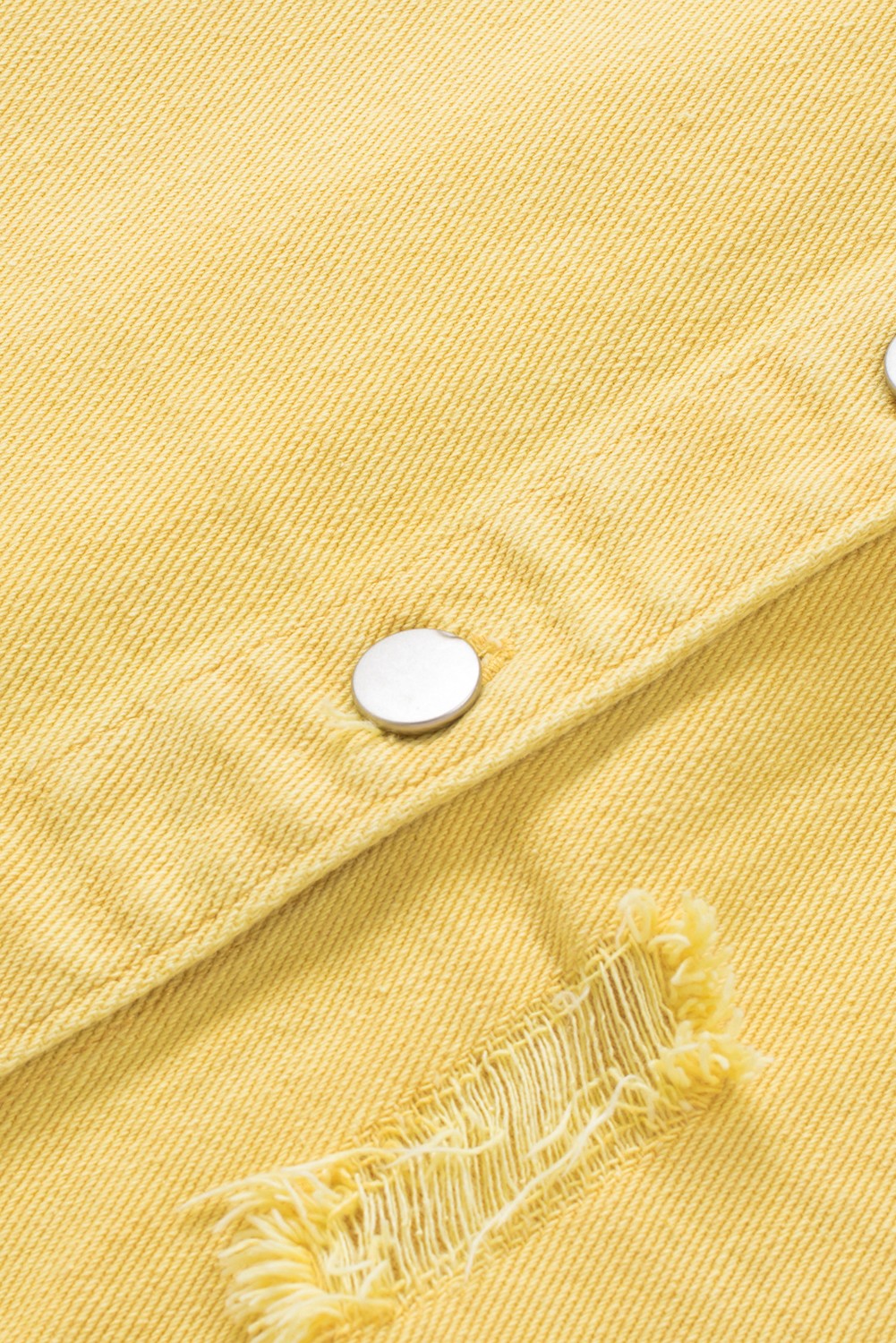 Yellow Distressed Raw Hem Denim Jacket with Chest Pockets