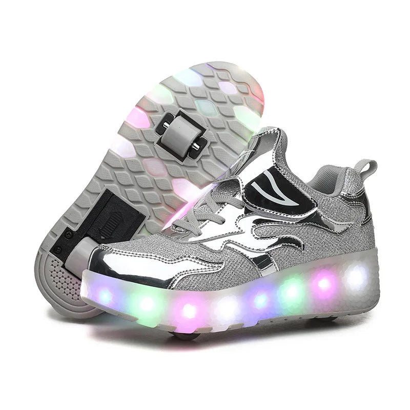 Kids Outdoor Detachable 2 Wheels LED Flashing Skate Shoes (Heelys)
