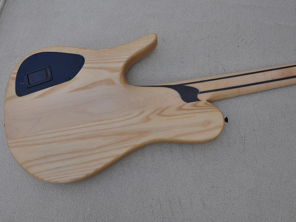 Blue 5 Strings Neck-thru-body Electric Bass Guitar with Burl Maple Veneer