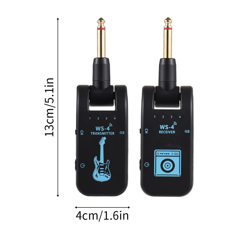 2.4G Wireless Rechargeable Guitar Transmitter Receiver System for Electric Guitar Bass Wind Instruments Plug and Play 48K/16bit
