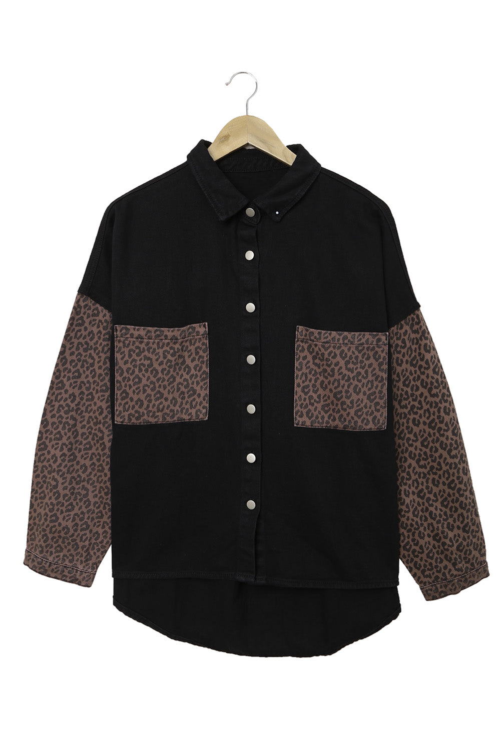 Black Contrast Leopard Denim Shacket